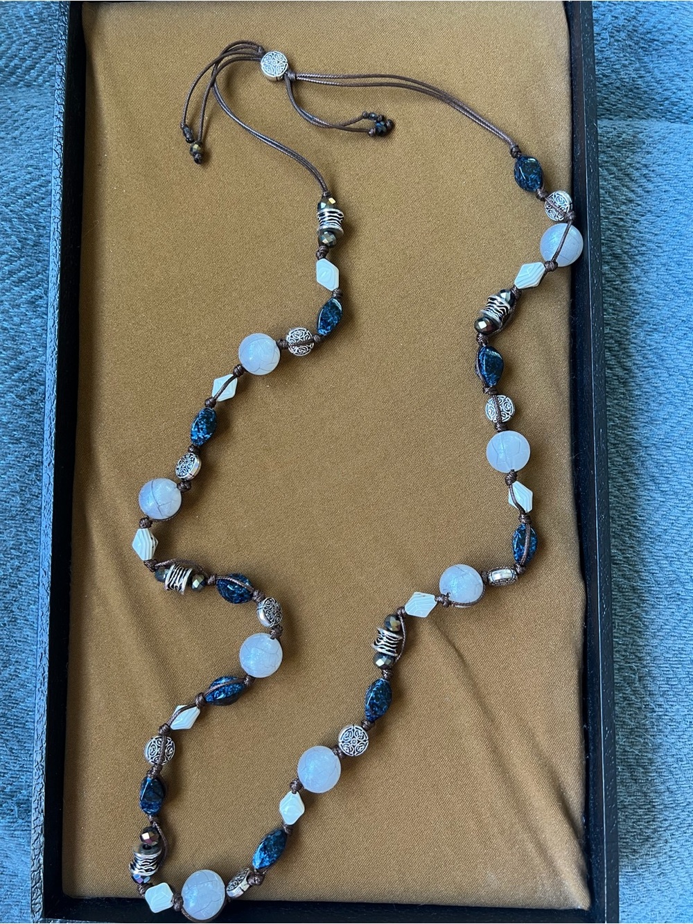 Boho style Blue and White Beaded Necklace from Premier Designs